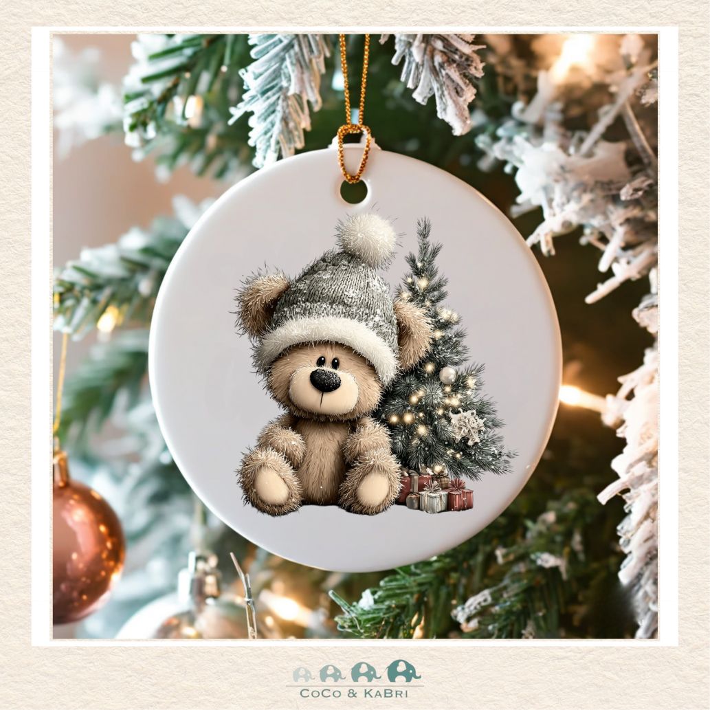 Christmas Ornament (Ceramic) - Teddy Bear with Gray Hat