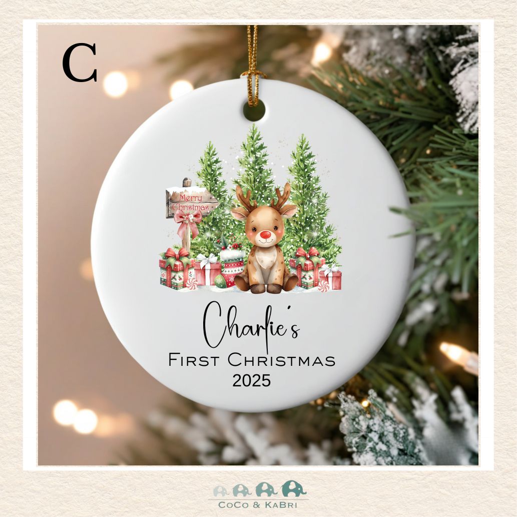 Customizable Ceramic Christmas Ornament 2.75"  First Christmas (Made to Order)