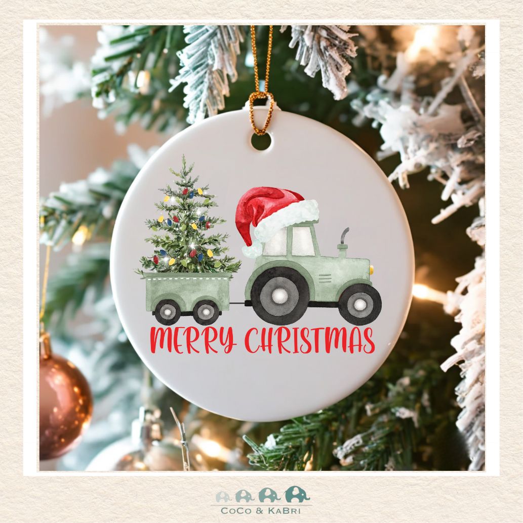 Christmas Ornament (Ceramic) - Merry Christmas Tractor (Made to Order), CoCo & KaBri Children's Boutique