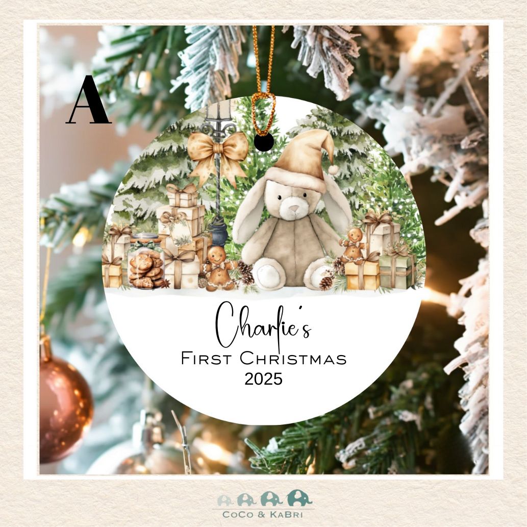 Customizable Ceramic Christmas Ornament 2.75" First Christmas (Made to Order) Style 2, CoCo & KaBri Children's Boutique