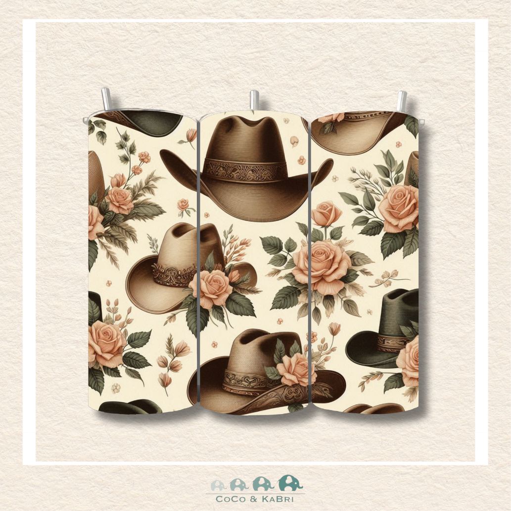 20oz Stainless Steel Tumbler - Cowboy Hat & Roses, CoCo & KaBri Children's Boutique