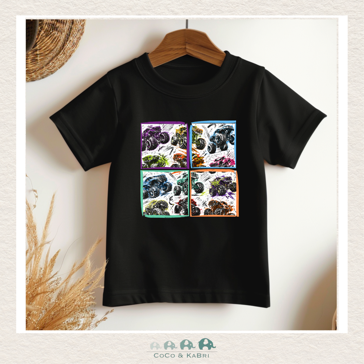 "The Bailey" Toddler Black Tee  - 4 Squares Monster Truck