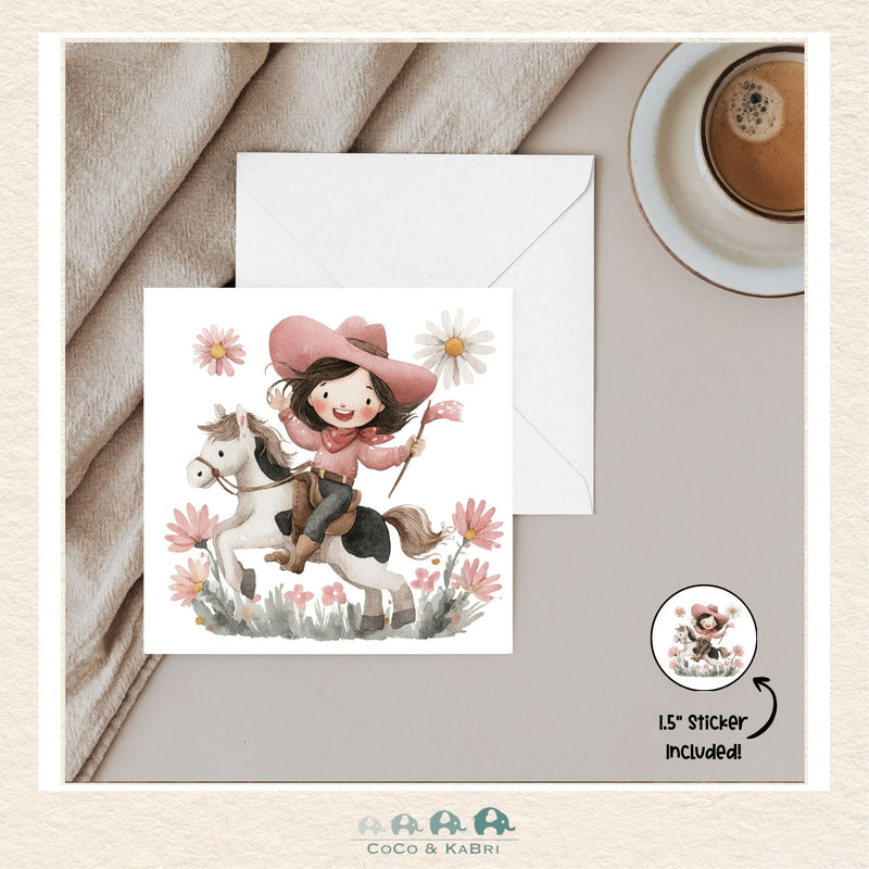 Card - 5" x 5" Card - Cowgirl on Horse
