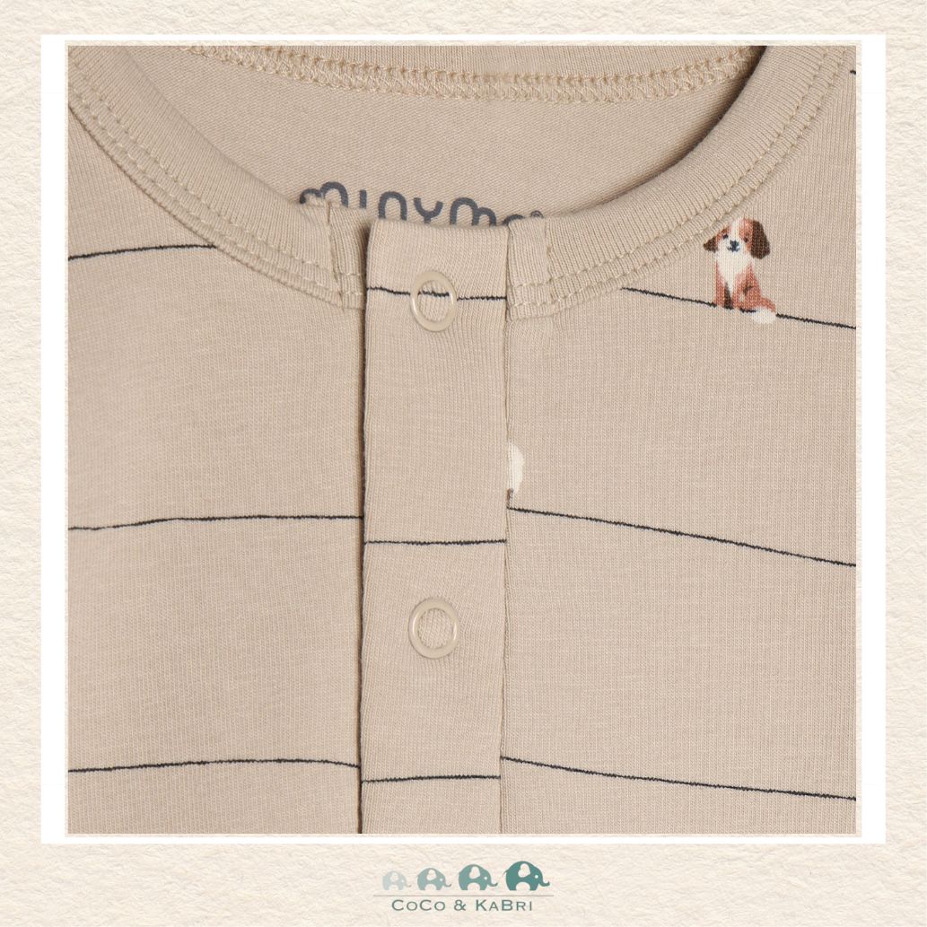 Close-up detail of the Minymo T-Shirt highlighting the playful farm animal illustrations and the soft, natural texture of the Feather Gray knit