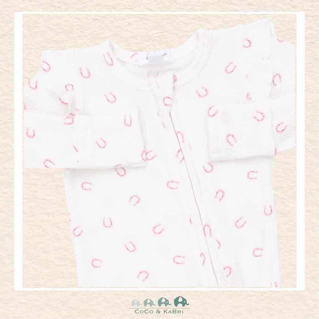 Angel Dear: Little Horseshoes Pink - 2 Way Ruffle Sleeve Zipper Footie