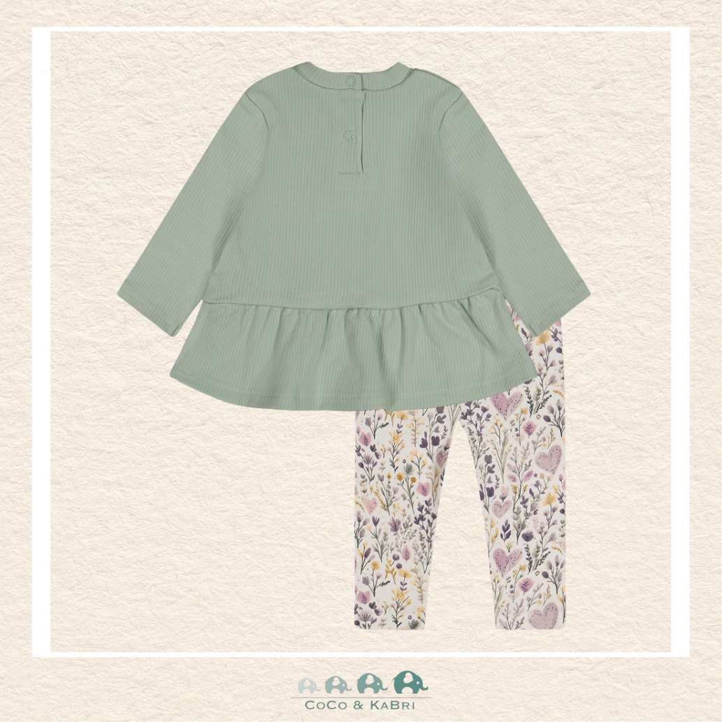 Deux Par Deux Sage Green Organic Cotton Tunic & Purple Floral Legging Set