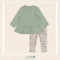 Deux Par Deux Sage Green Organic Cotton Tunic & Purple Floral Legging Set