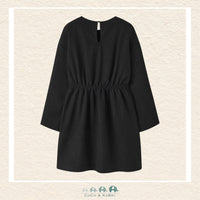 Back view of the black dress showcasing the sleek tailoring and the easy-access closure designed for effortless dressing