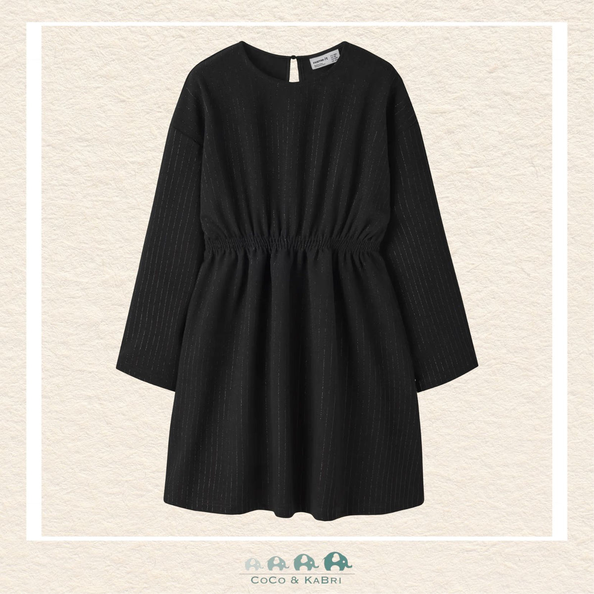 Front view of the Name It Girls' Black Dress featuring a modern, clean silhouette and a comfortable crew neckline