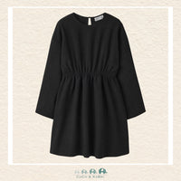 Front view of the Name It Girls' Black Dress featuring a modern, clean silhouette and a comfortable crew neckline