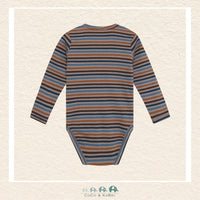 Flat lay of the Minymo Striped Bodysuit demonstrating the high-quality knit texture and the timeless, nautical-inspired design