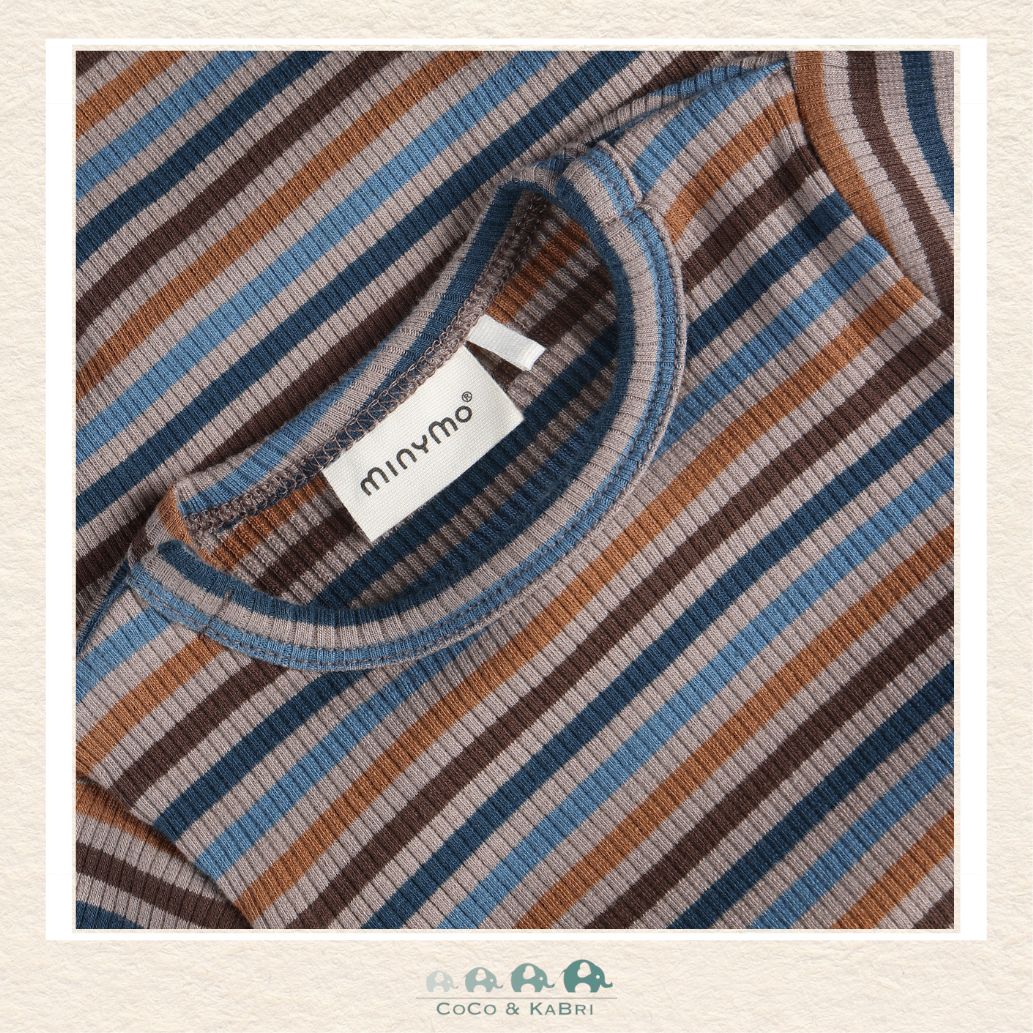 Close-up of the striped bodysuit highlighting the soft-touch jersey knit fabric and the durable snaps at the crotch for quick and easy changes