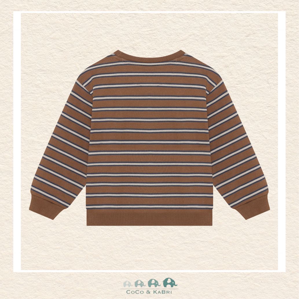 Back view of the Daily7 Boys' Brown Striped Sweatshirt showing the continuous horizontal stripes and the clean, reinforced hemline