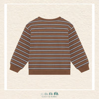 Back view of the Daily7 Boys' Brown Striped Sweatshirt showing the continuous horizontal stripes and the clean, reinforced hemline