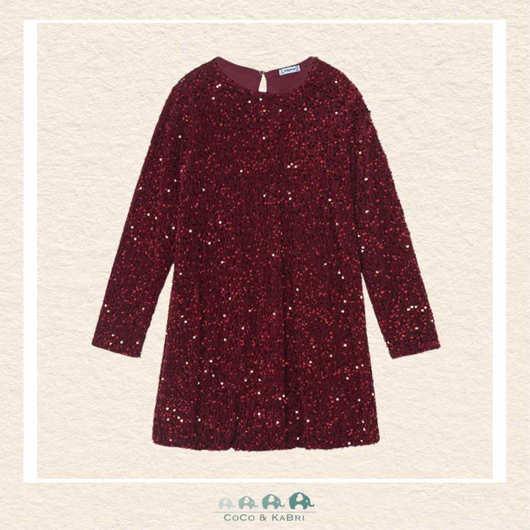 Mayoral : Youth Girls Velvet Sequin Dress - Maroon