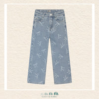 Front view of the Daily7 Girl's Wide Fit Denim Jeans featuring a trendy wide-leg silhouette and charming bow design details