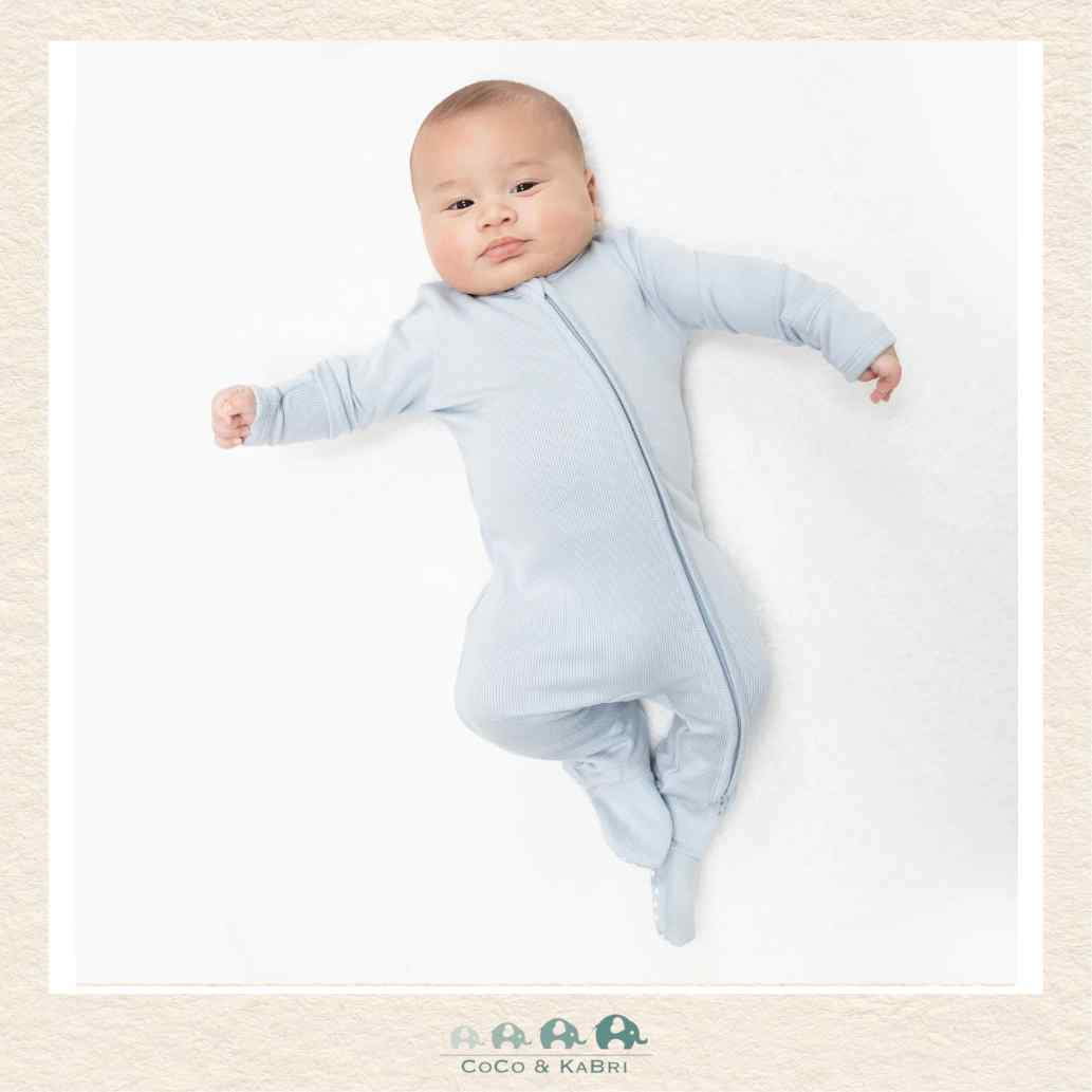 Angel Dear: Solid Sheer Blue Rib - 2 Way Zipper Footie