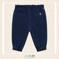 Back view of the Minymo Dark Sapphire Sweat Denim showing the clean, streamlined silhouette and the durable knit construction tailored for infants and toddlers