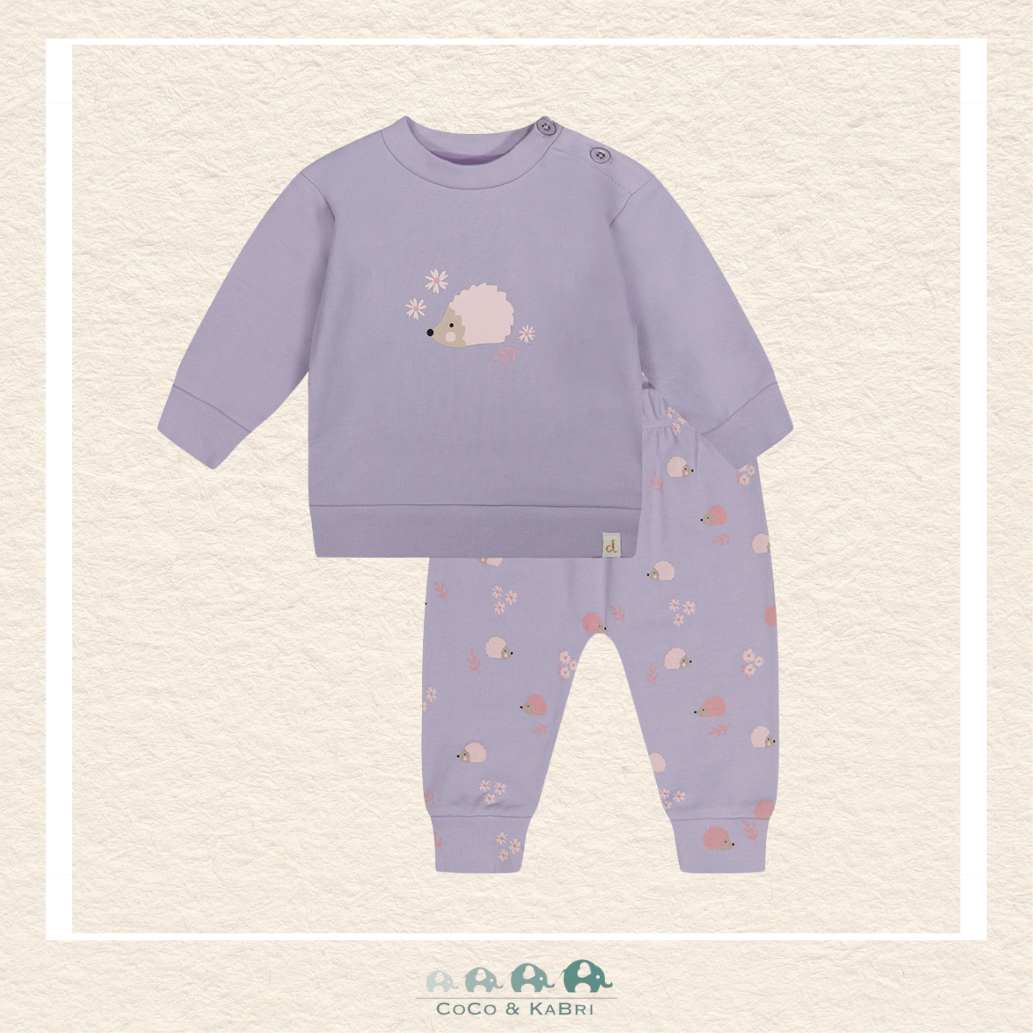 Deux Par Deux Purple Organic Cotton Pant & Top Set - Hedgehog