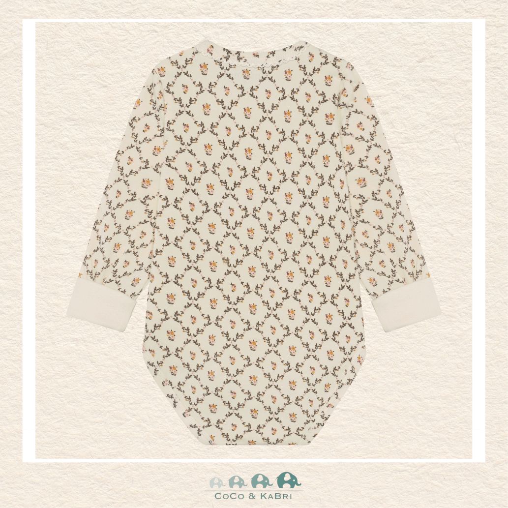Back view of the Minymo Baby Girl Seedpearl Floral Diaper Shirt showing the continuous garden-inspired print and the clean, professional finish