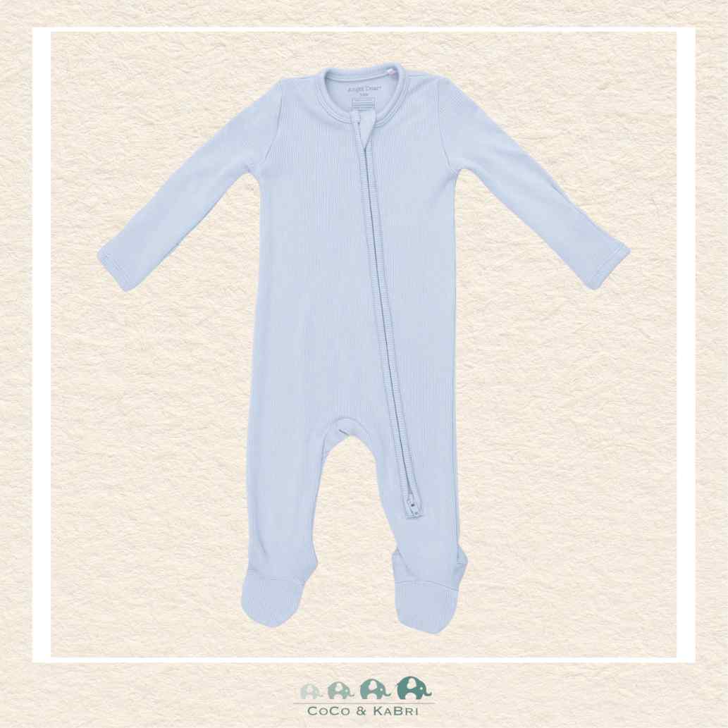 Angel Dear: Solid Sheer Blue Rib - 2 Way Zipper Footie