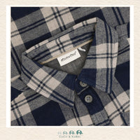 Close-up detail of the Minymo Dark Sapphire shirt highlighting the premium 100% cotton knit weave and the clean, precise lines of the checkered print