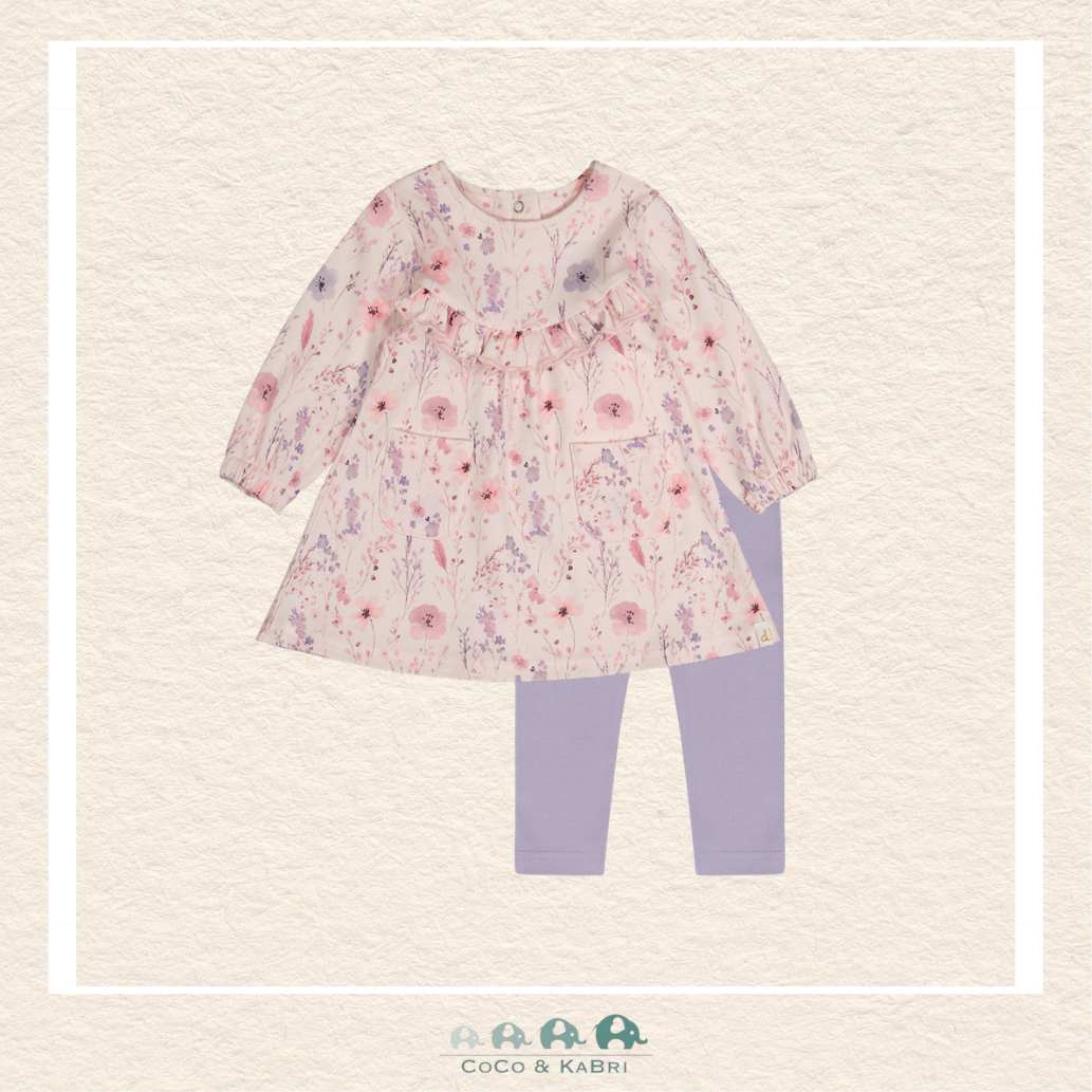 Deux Par Deux  Pink Floral Organic Cotton Tunic & Purple Legging Set