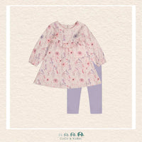 Deux Par Deux  Pink Floral Organic Cotton Tunic & Purple Legging Set
