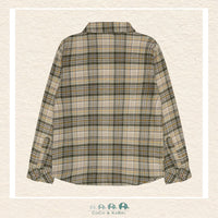 Back view of the Minymo Boys Checkered Shirt showing the clean horizontal yoke and consistent Feather Gray plaid pattern across the soft woven cotton fabric