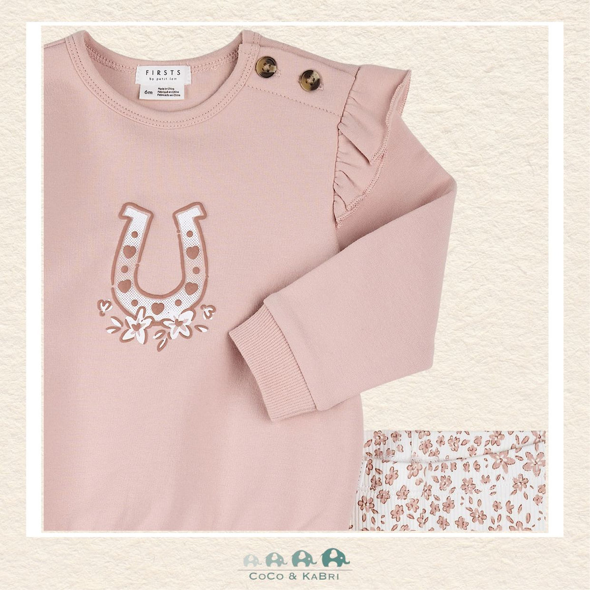 🇨🇦 Petit Lem: Baby Girl Horseshoe Sweatshirt & Pink Legging Set