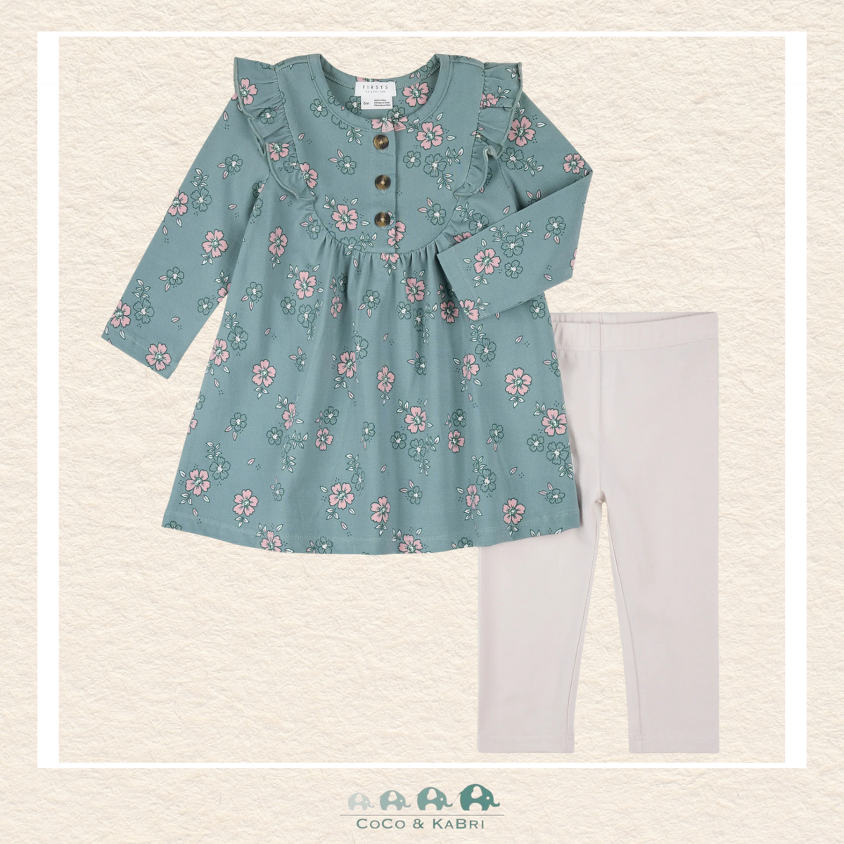 🇨🇦 Petit Lem: Baby Girl 2 Piece Turquoise Dress & Cream Leggings
