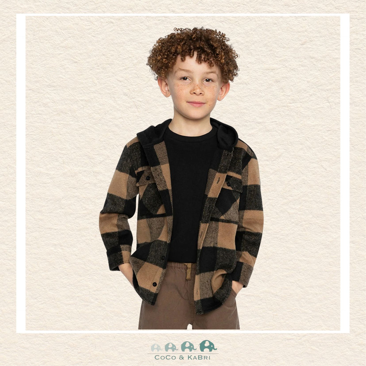 🇨🇦 Deux Par Deux Flannel Shirt With Fleece Hood Brown And Black Plaid