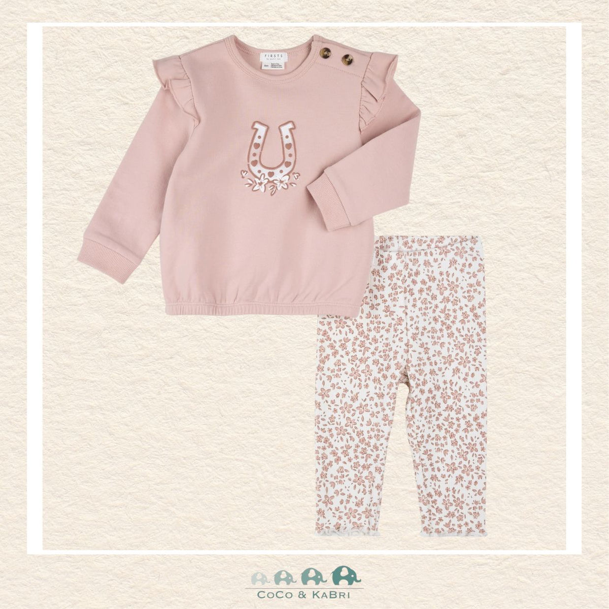 🇨🇦 Petit Lem: Baby Girl Horseshoe Sweatshirt & Pink Legging Set