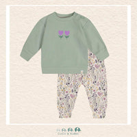 Deux Par Deux Floral Organic Cotton Pant & Sage Green Top Set