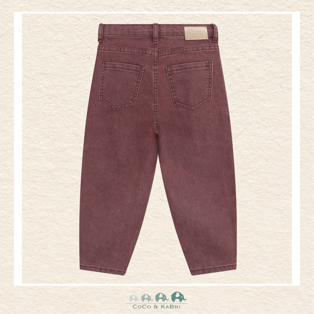 Back view of the Daily7 Girl's Brown Denim showing the clean pocket placement and the relaxed, fashion-forward drape of the barrel silhouette