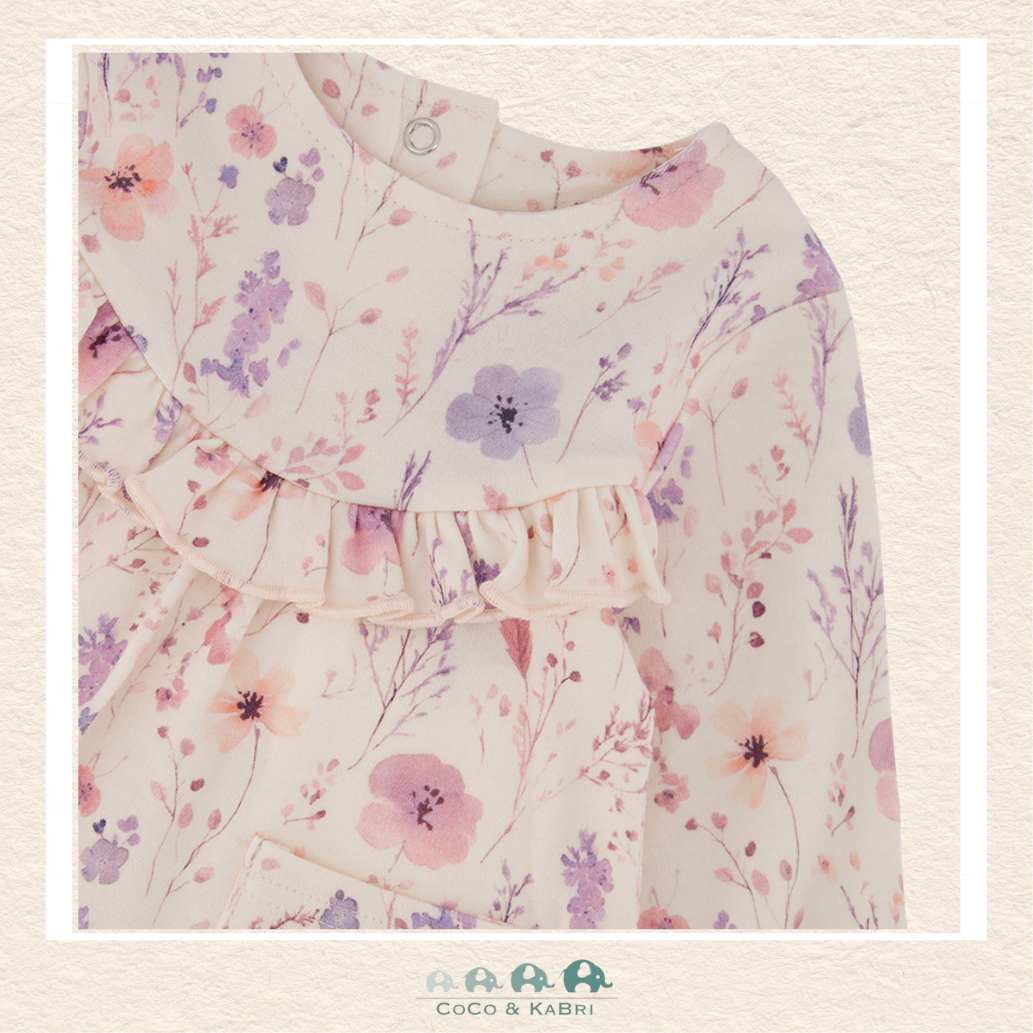 Deux Par Deux  Pink Floral Organic Cotton Tunic & Purple Legging Set