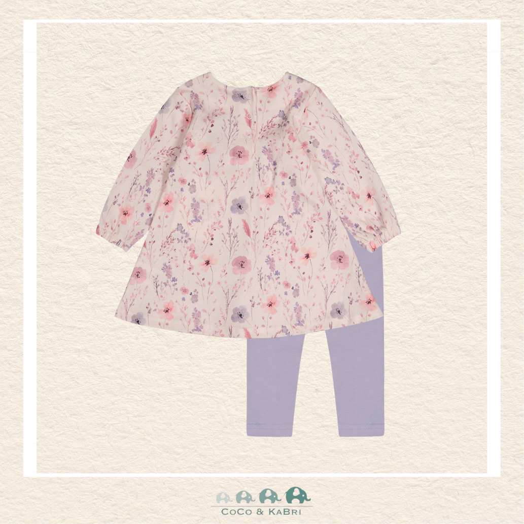Deux Par Deux  Pink Floral Organic Cotton Tunic & Purple Legging Set