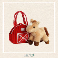 Aurora Fancy Pals 7 inch plush set featuring a soft chestnut horse inside a charming red barn fabric carrier with boutique handle | Canada
