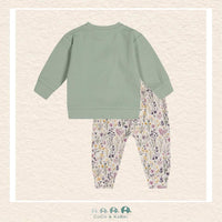 Deux Par Deux Floral Organic Cotton Pant & Sage Green Top Set