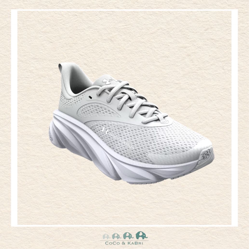 Under Armour grade school girls' Rogue running shoes in a modern Halo Gray, featuring a lightweight, breathable engineered mesh upper and a streamlined athletic silhouette | Canada
