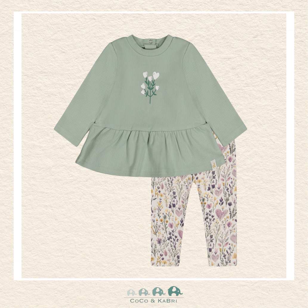 Deux Par Deux Sage Green Organic Cotton Tunic & Purple Floral Legging Set