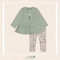 Deux Par Deux Sage Green Organic Cotton Tunic & Purple Floral Legging Set