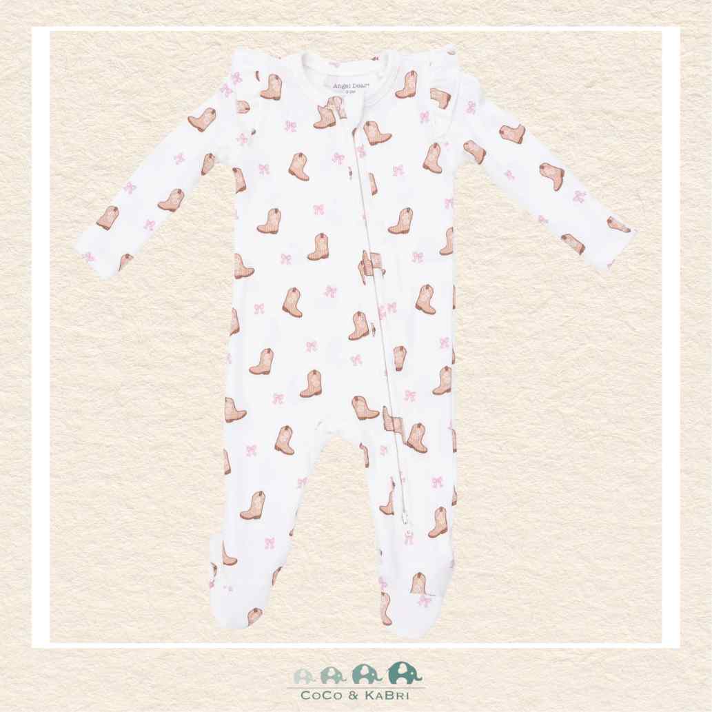 Angel Dear: Mini Cowgirl Boots - 2 Way Ruffle Sleeve Zipper Footie