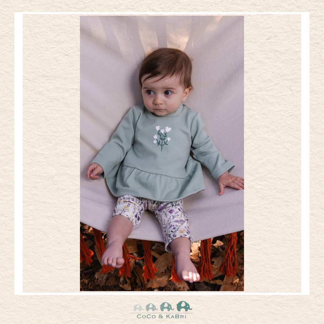 Deux Par Deux Sage Green Organic Cotton Tunic & Purple Floral Legging Set