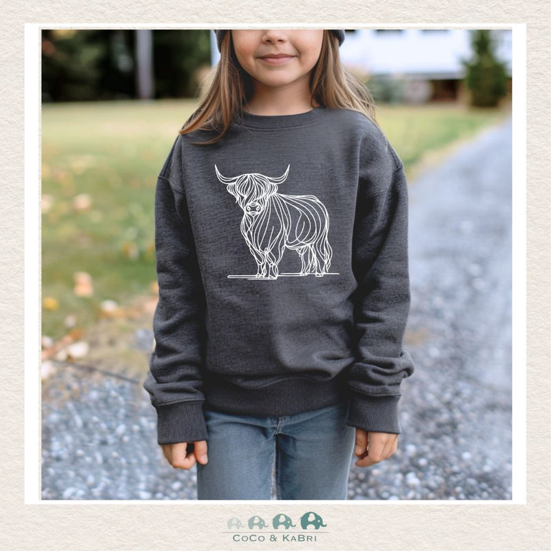 "The Bailey" Youth Sweatshirt - Charcoal - Highland Cow