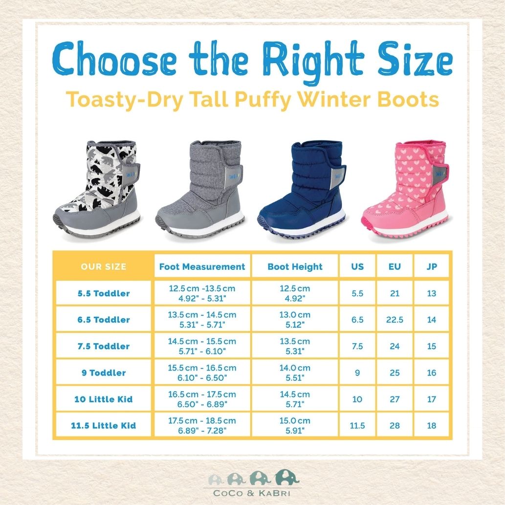 Jan & Jul Kids Tall Puffy Winter Boots Size Chart | CoCo & KaBri Children's Boutique, Brooks Alberta Canada