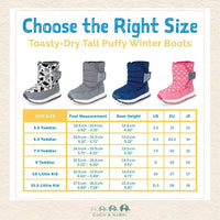Jan & Jul Kids Tall Puffy Winter Boots Size Chart | CoCo & KaBri Children's Boutique, Brooks Alberta Canada