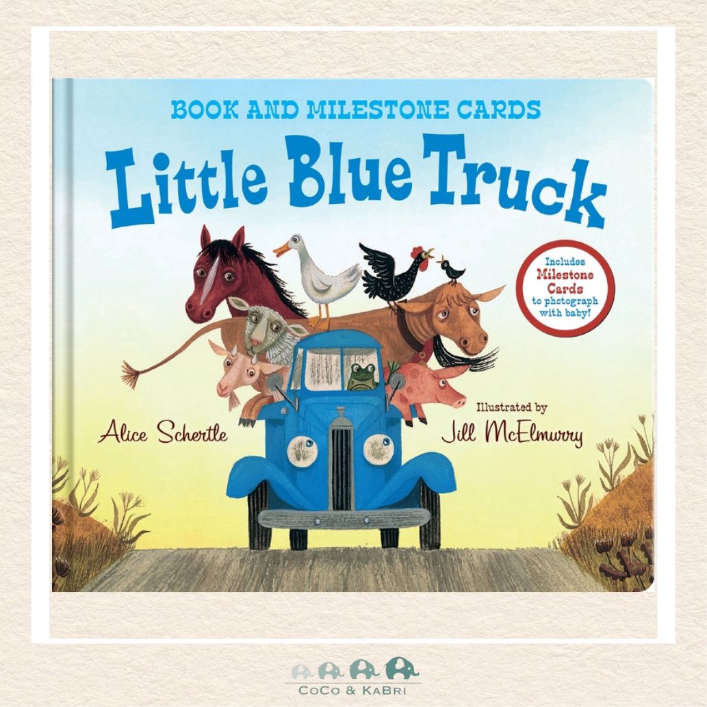 Book cover of 'Little Blue Truck' with illustrations of animals on a blue truck.