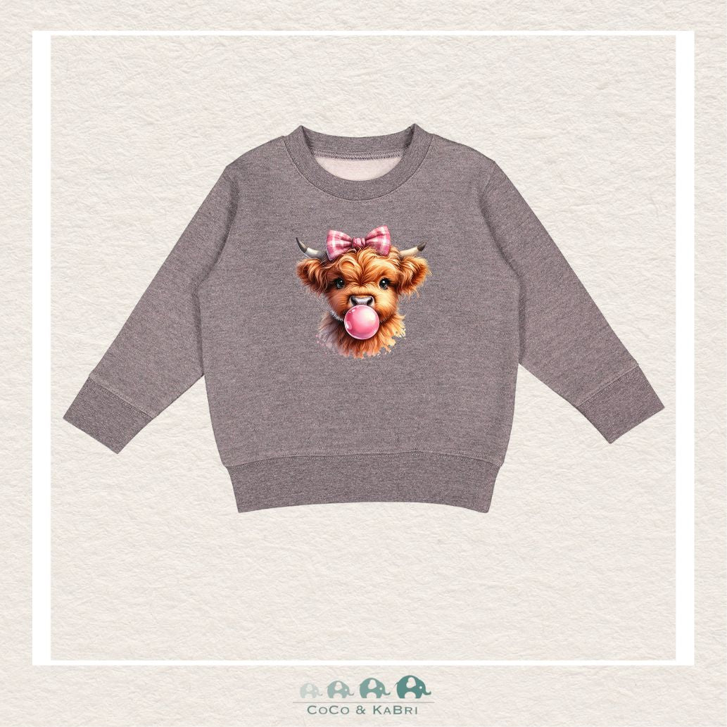 "The Drew" Sweatshirt - Toddler Fleece Crewneck (Charcoal) With Bubble Blowing Cow