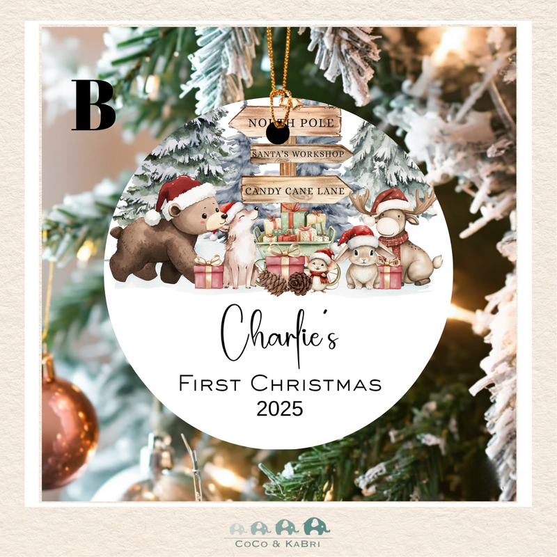 Customizable Ceramic Christmas Ornament 2.75"  First Christmas (Made to Order) Style 2